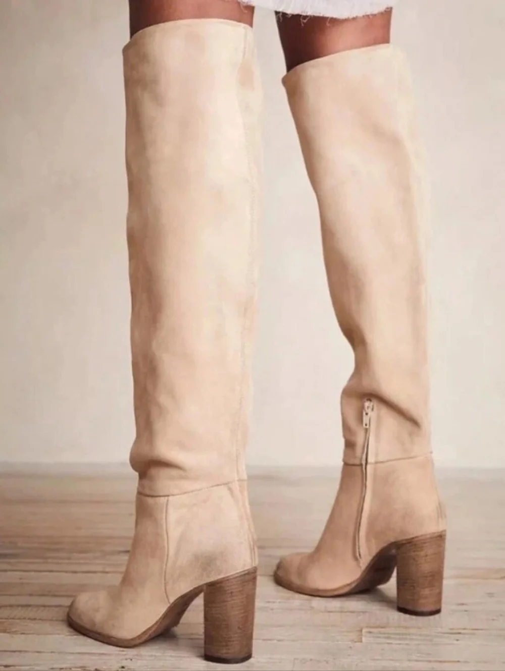 Free People Dakota Tall Beige Knee-High Boots